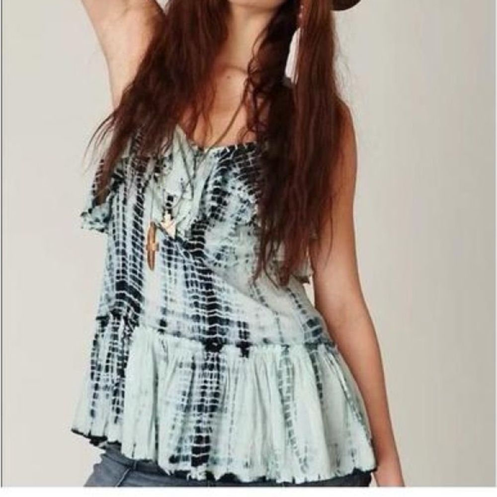 Free People Gator Tie Dye Ruffled Tiered Tank Top